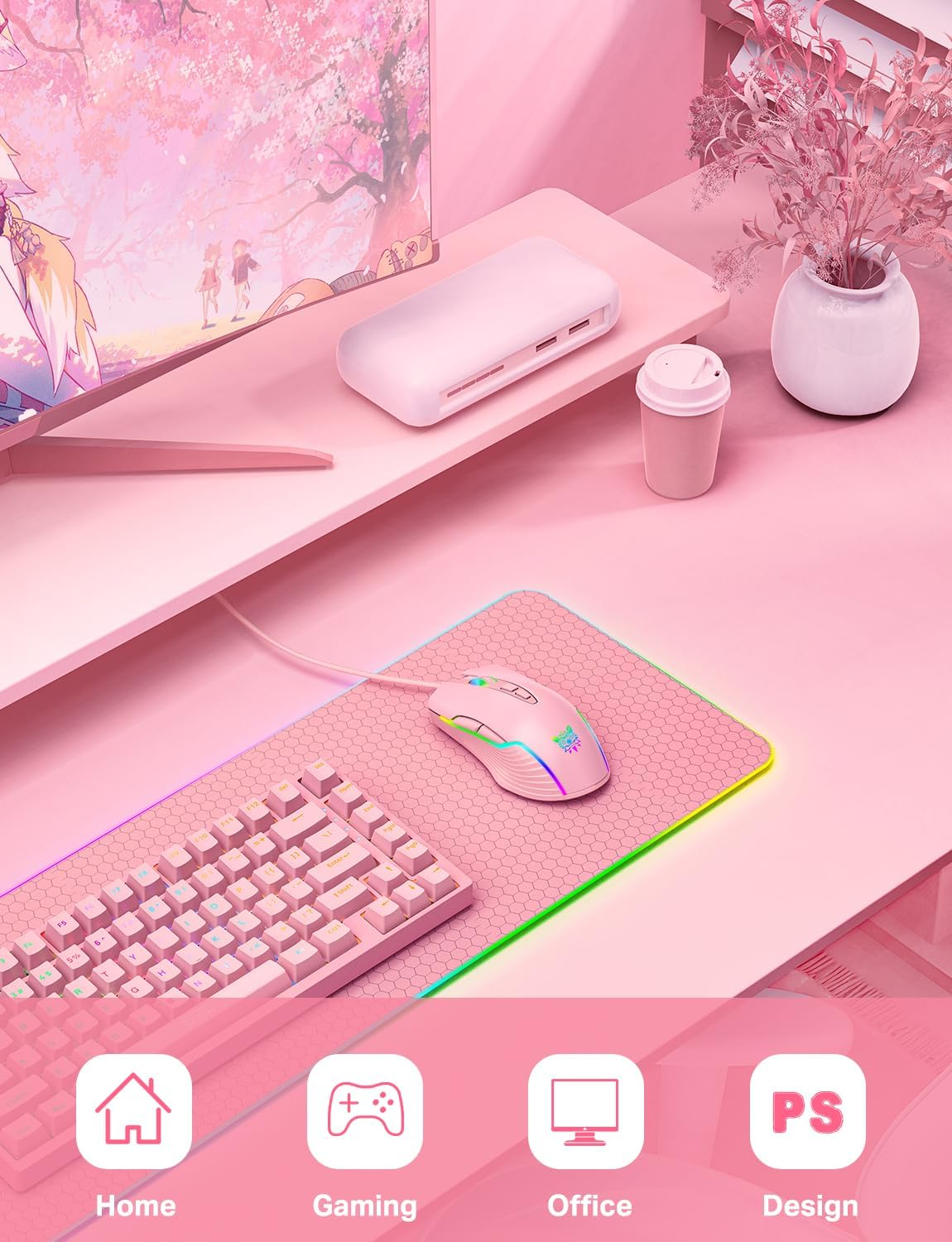 ONITOON Wired USB Mouse Wired, Ergonomic Optical Mice with RGB Backlit, 6 Adjustable DPI up to 7200, Corded Mouse with 7 Buttons for PC, Computer, Laptop image number 3