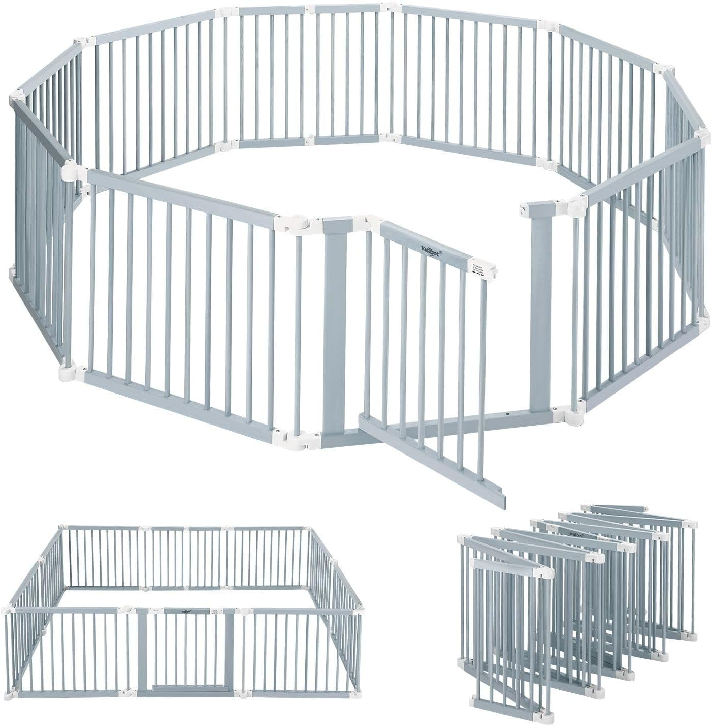 KIDBOT Baby Playpen Wooden 10Panels DIY Shape for Kids Safety Gates Pet Dog Fence Enclosure Child Toddler Activity Centre Foldable Play Pen Yard Barrier Travel Guard