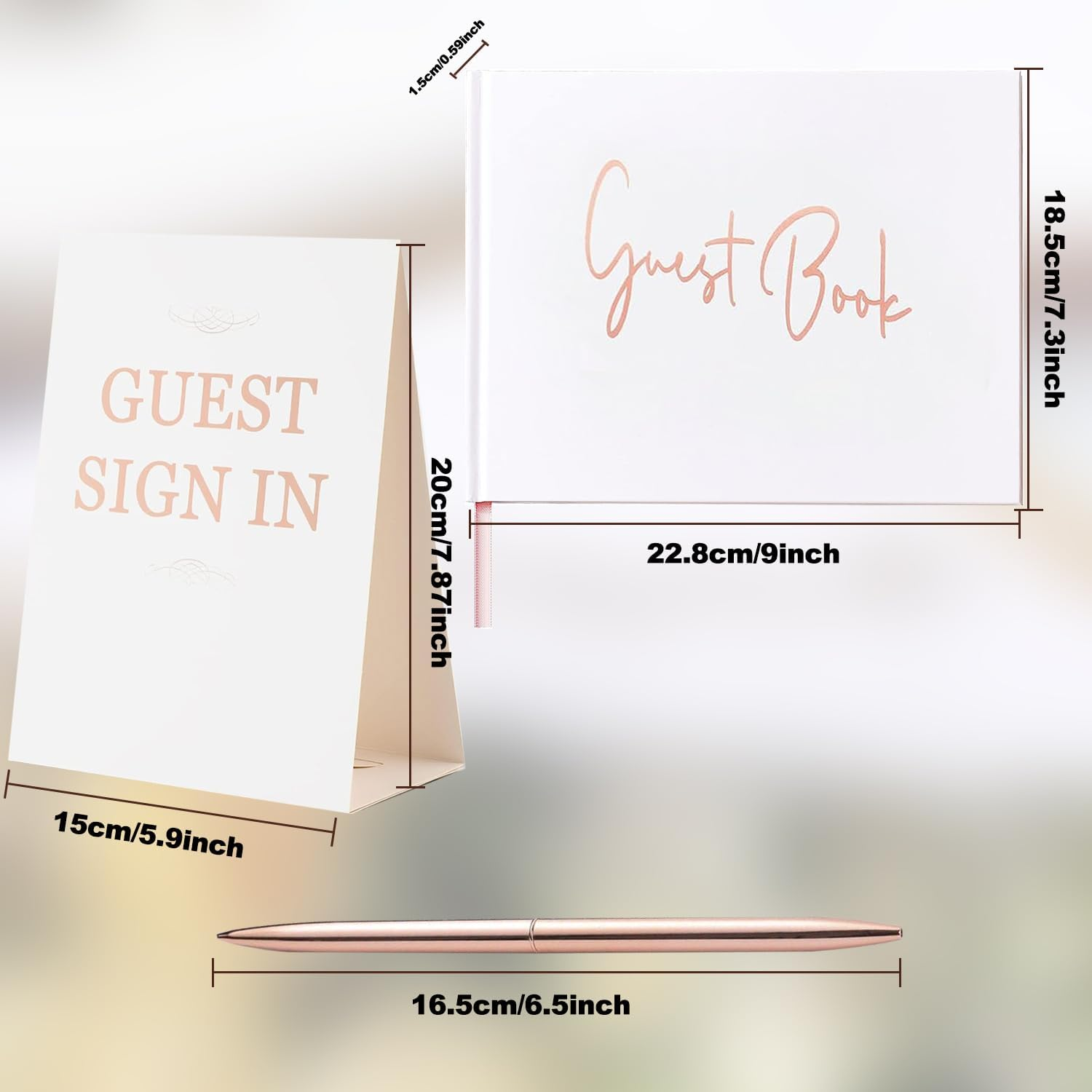 3Pcs Wedding Guest Book Set, White Wedding Memory Book Wedding Registry Guestbook, with Pen and Hard Cover Cherished Modern Script Wedding Book Blank Pages for for Wedding Baby Shower Birthday image number 2