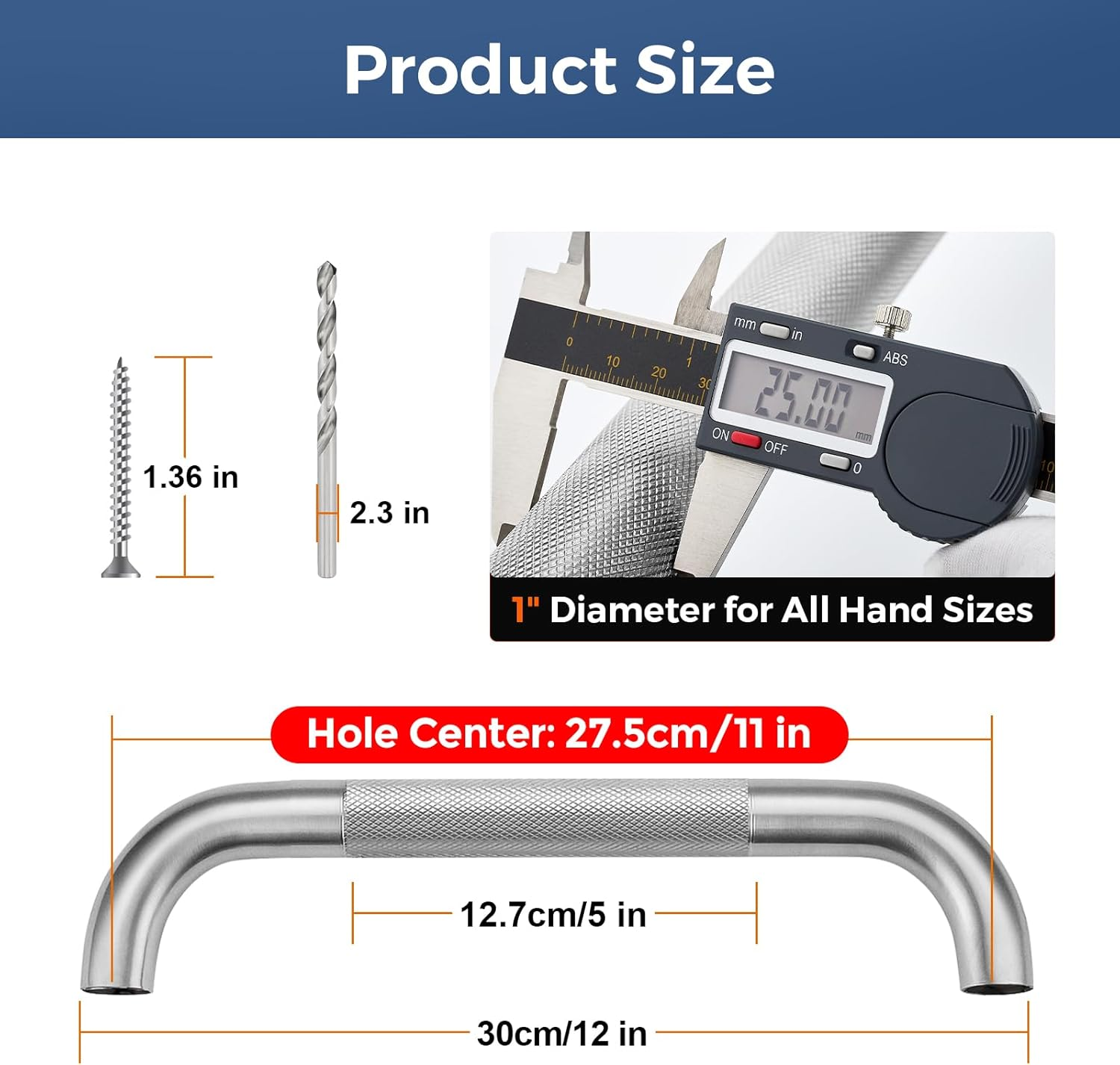 12 Inch Grab Bars for Shower, Anti-Slip Shower Handles for Elderly Stainless Steel Toilet Hand Rail (Brushed Nickel, 2 Pack) image number 5