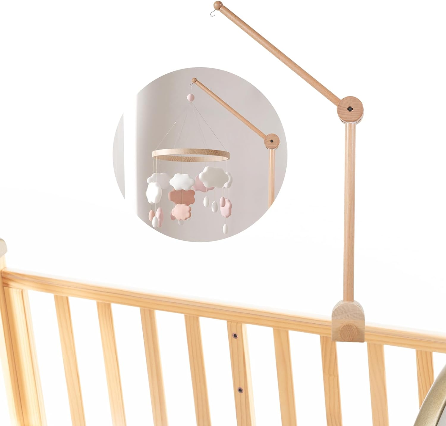 Baby Crib Mobile Arm 27Inch Wooden Crib Mobile Holder Angle and Height Adjustable Crib Mobile Arm Non-Skid Crib Mobile Bed Bell Holder Nursery Mobile Hanger for Crib Nursery D&eacute;cor image number 3