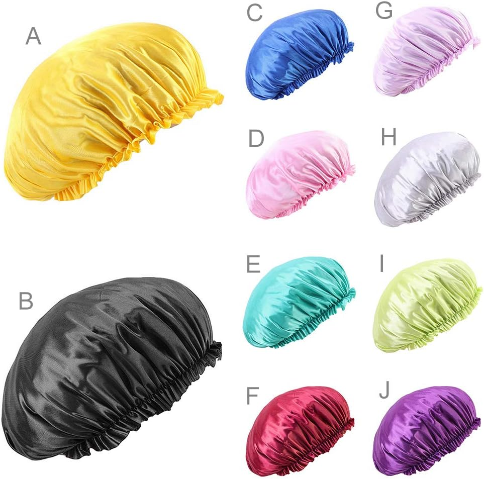 COMVIP Women Imitated Silk Solid Elastic Band Sleep Hair Bonnet Chemo Cap J: Dark Purple