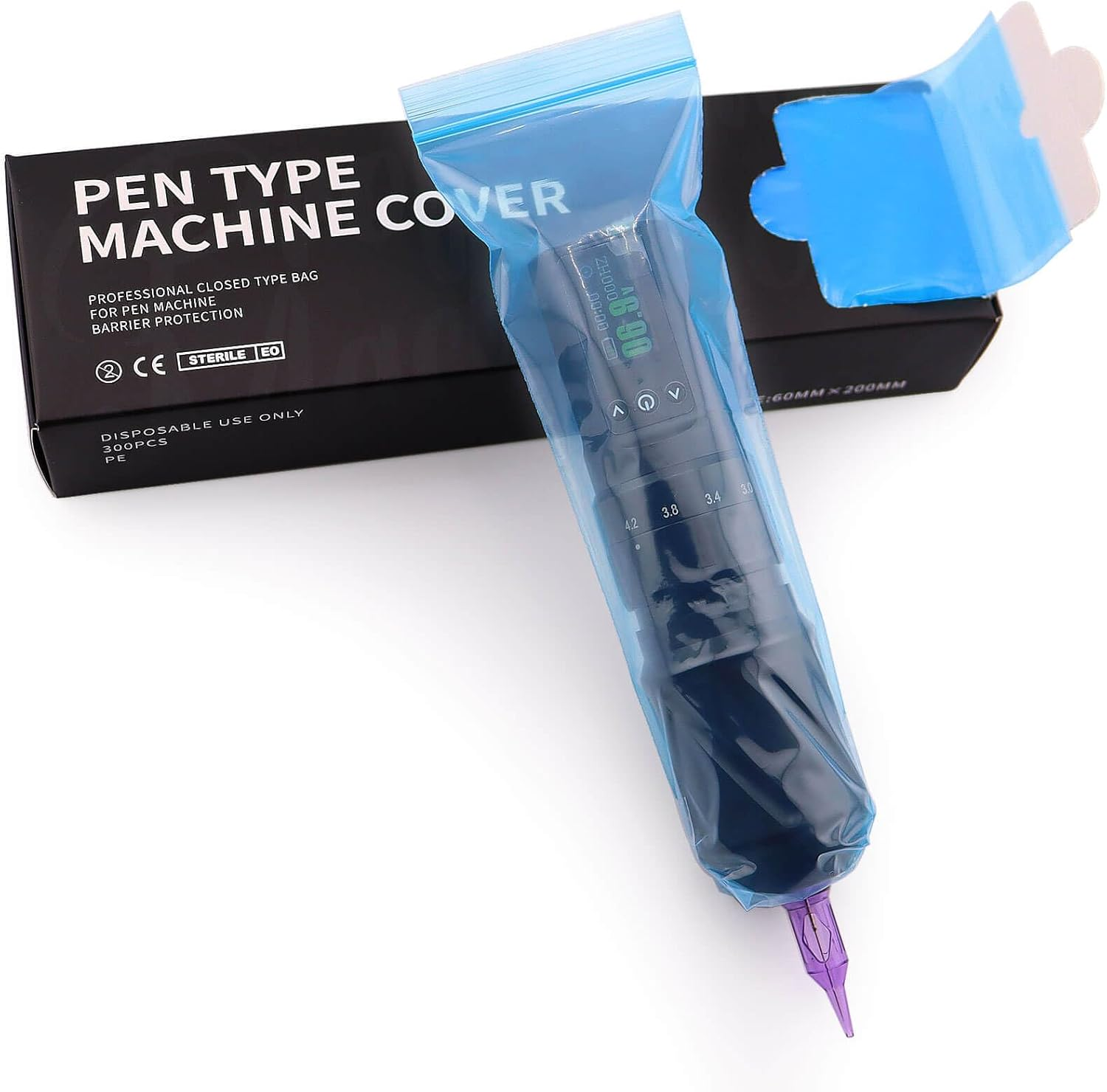 SILVERHORSE 300Pcs Tattoo Machine Covers - Black, 2.4&times;8 Inch, Universal Size, Waterproof, Adult