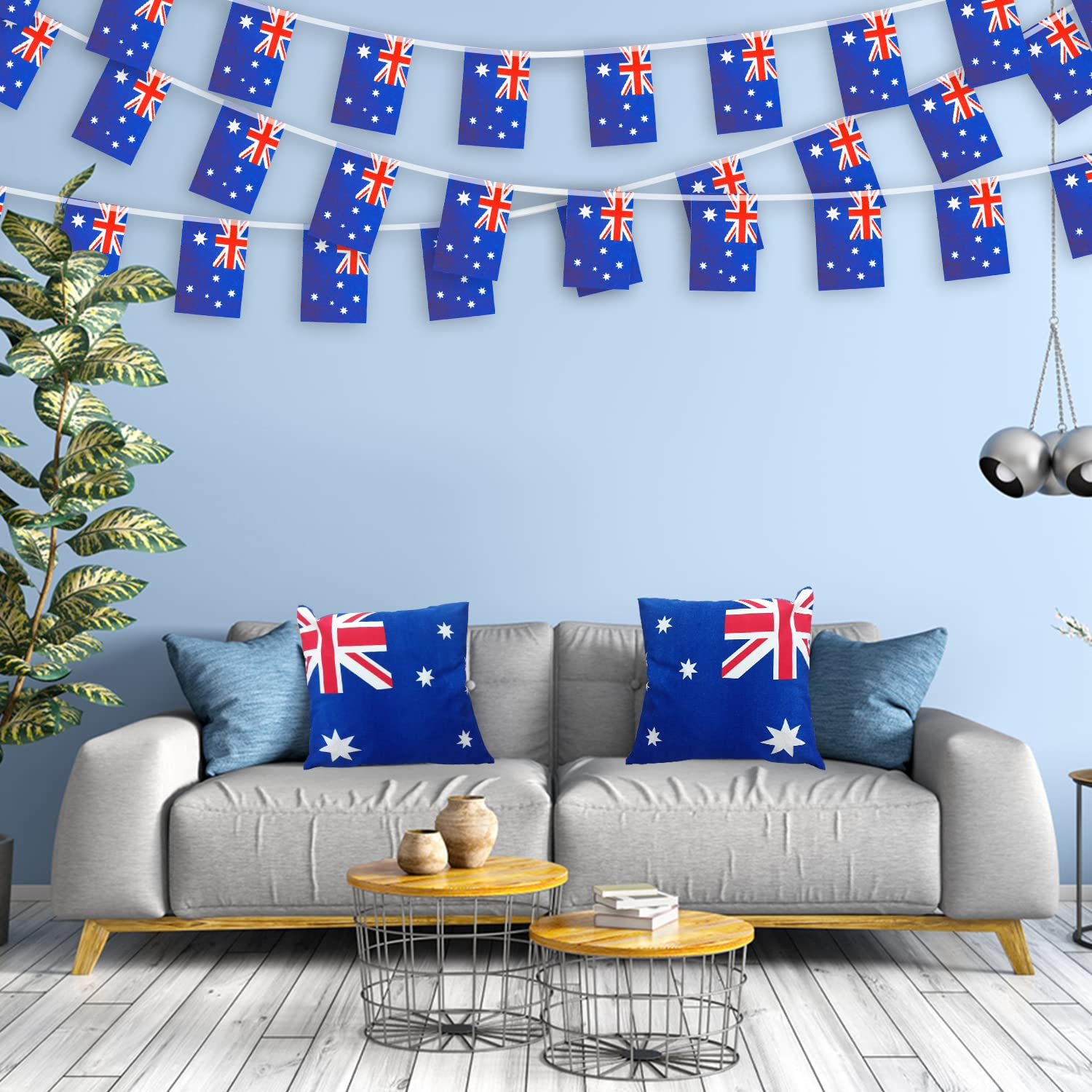 30 Pcs Australian Flag Bunting Australia Flags, 30FT Polyester Australian Party Decorations Outdoor Indoor Australia Bunting Decorations Party Bunting, Australia Day Party Decoration Banner