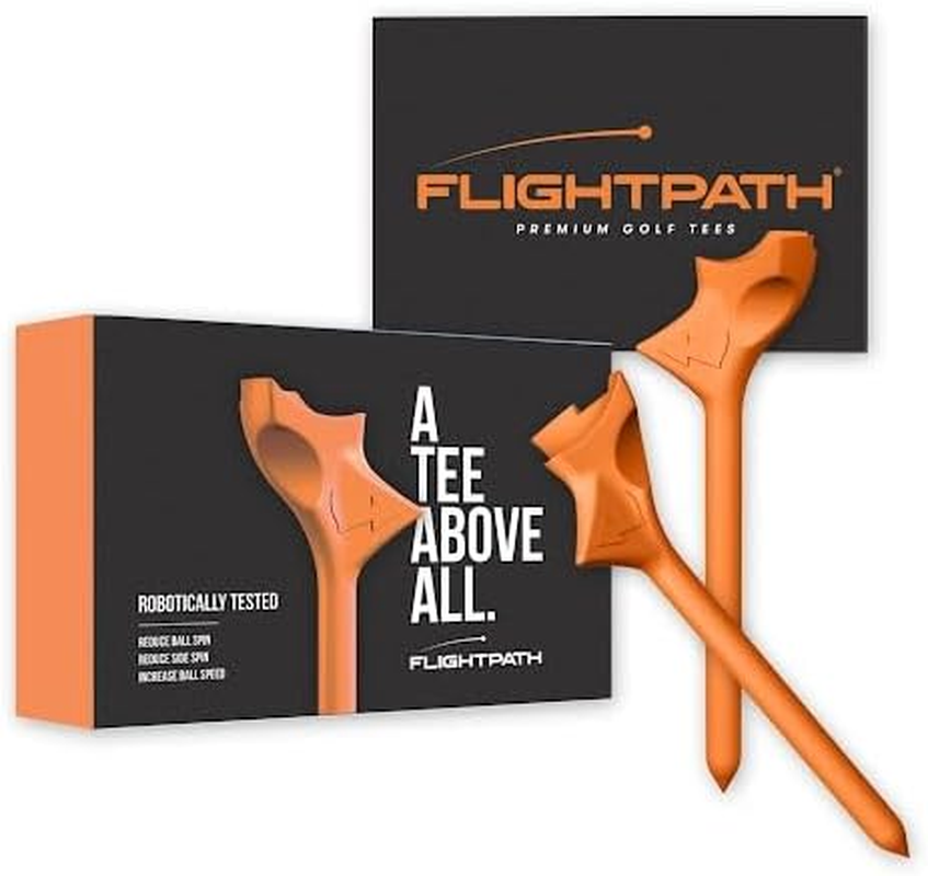 FLIGHTPATH Premium Golf Tees - Durable Plastic Golf Tees Designed to Enhance Golf Shot Distance & Precision - Robotically Tested to Reduce Ball Spin - USGA Approved Golf Equipment