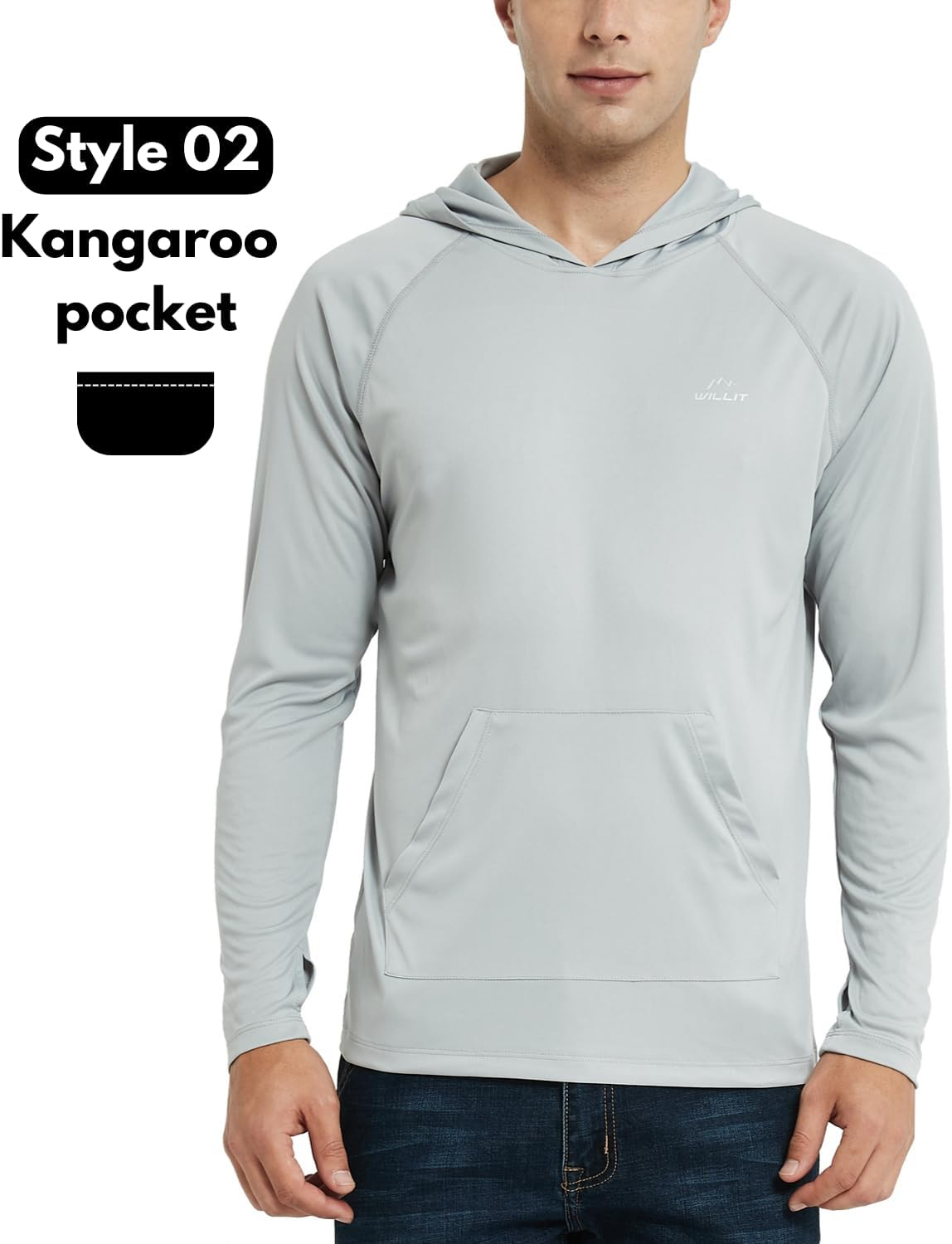 WILLIT Men'S UPF 50+ Sun Protection Hoodie Shirt Long Sleeve Rash Guard Fishing SPF Outdoor UV Shirt Lightweight Pocket image number 4