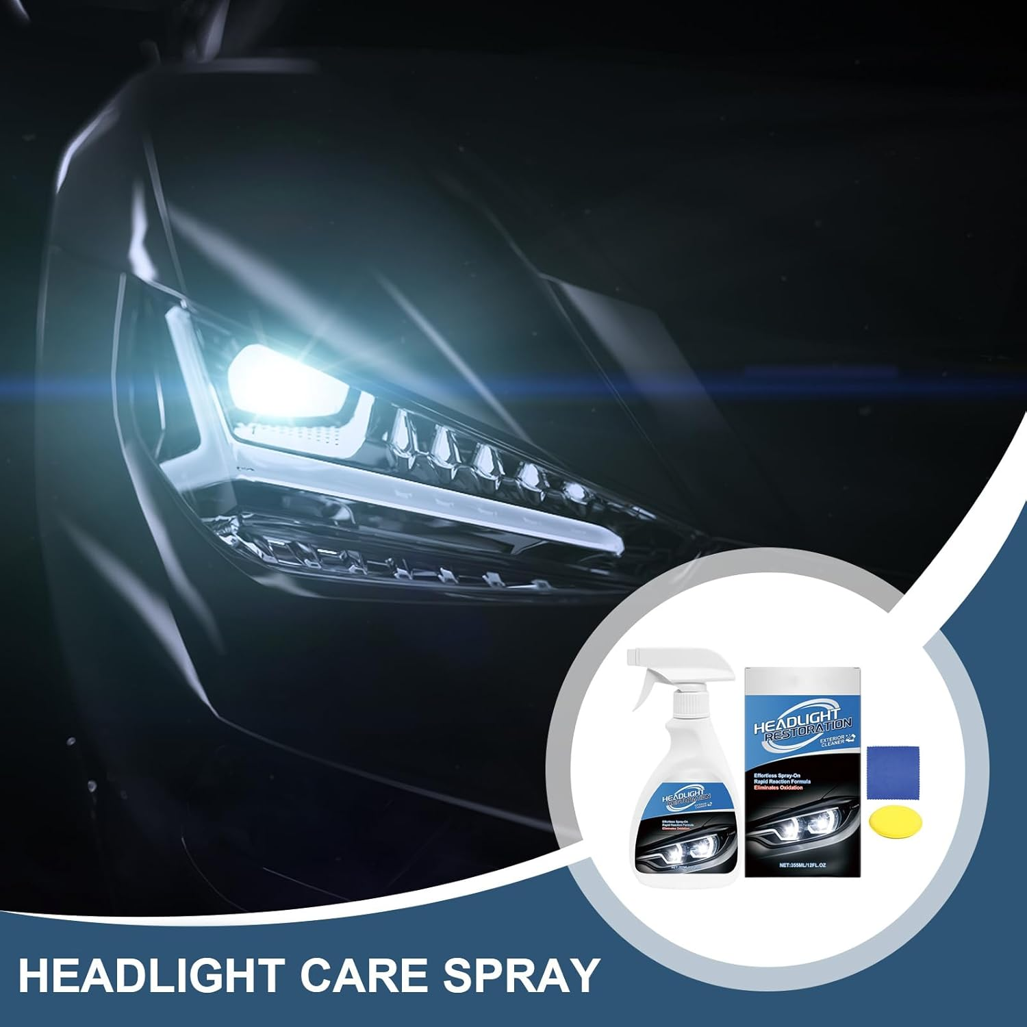 Lmyit Headlight Restoration Kit, Headlight Lens Restorer Kit, Automotive Refurbishing Spray with Sponge and Towel for SUV Motorcycle Truck Detailing Projects Vehicle Maintenance image number 1