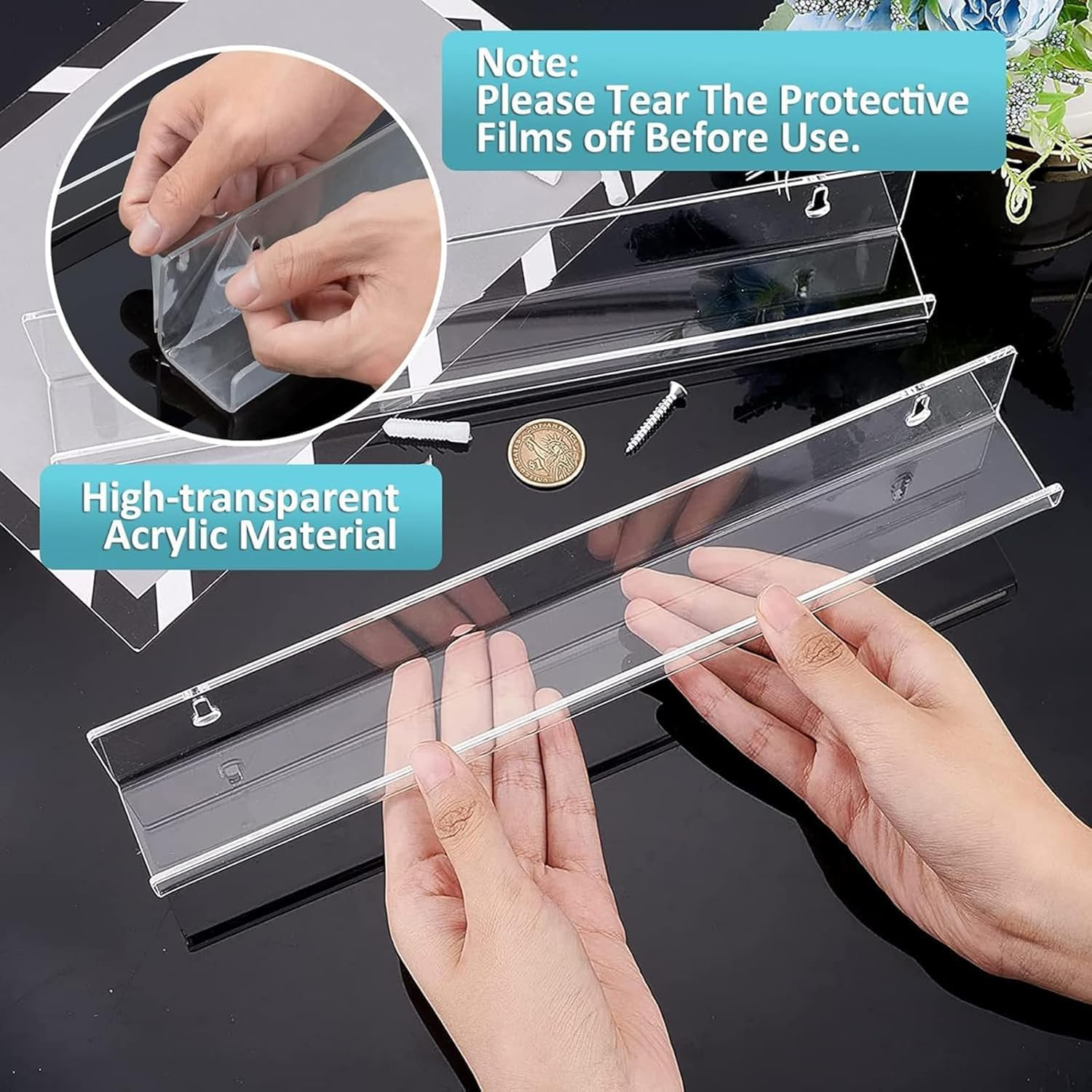 8 Pack Vinyl Record Shelf Wall Mount, 12" Vinyl Holder for Album Record Storage & Display, Clear Acrylic Floating Shelves for Wall Decor, Kids Bookshelf, Magazine Rack, Picture Ledge image number 1