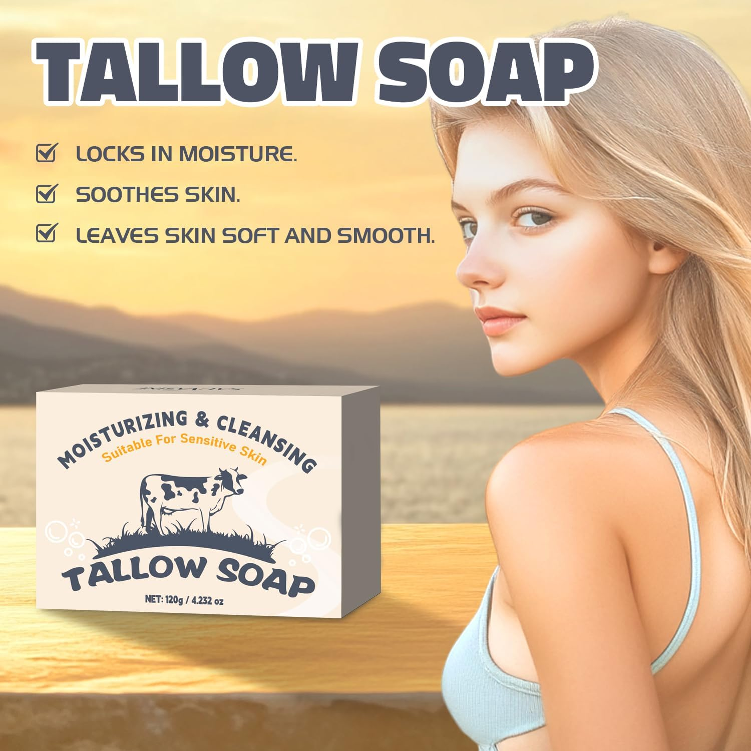 Beef Tallow Soap Bar,Beef Tallow Handmade Bar Soap,Moisturisingtallow Soap Bar, Face and Body Cleansing, Beef Tallow Soapbar for Skin Dry, Itchy, Sensitive,100G image number 3