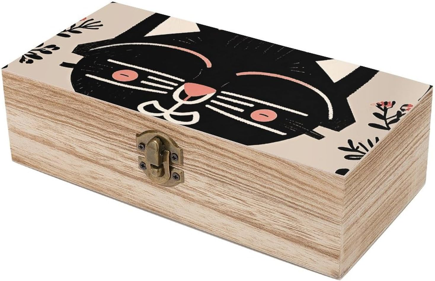 Black Cat Wooden Box Wood Wedding Keepsake Boxes with Lids Small Decorative Boxes Lightweight Wooden Memory Storage Box for Crafts Keepsakes Jewelry Photo Letter Storage image number 3