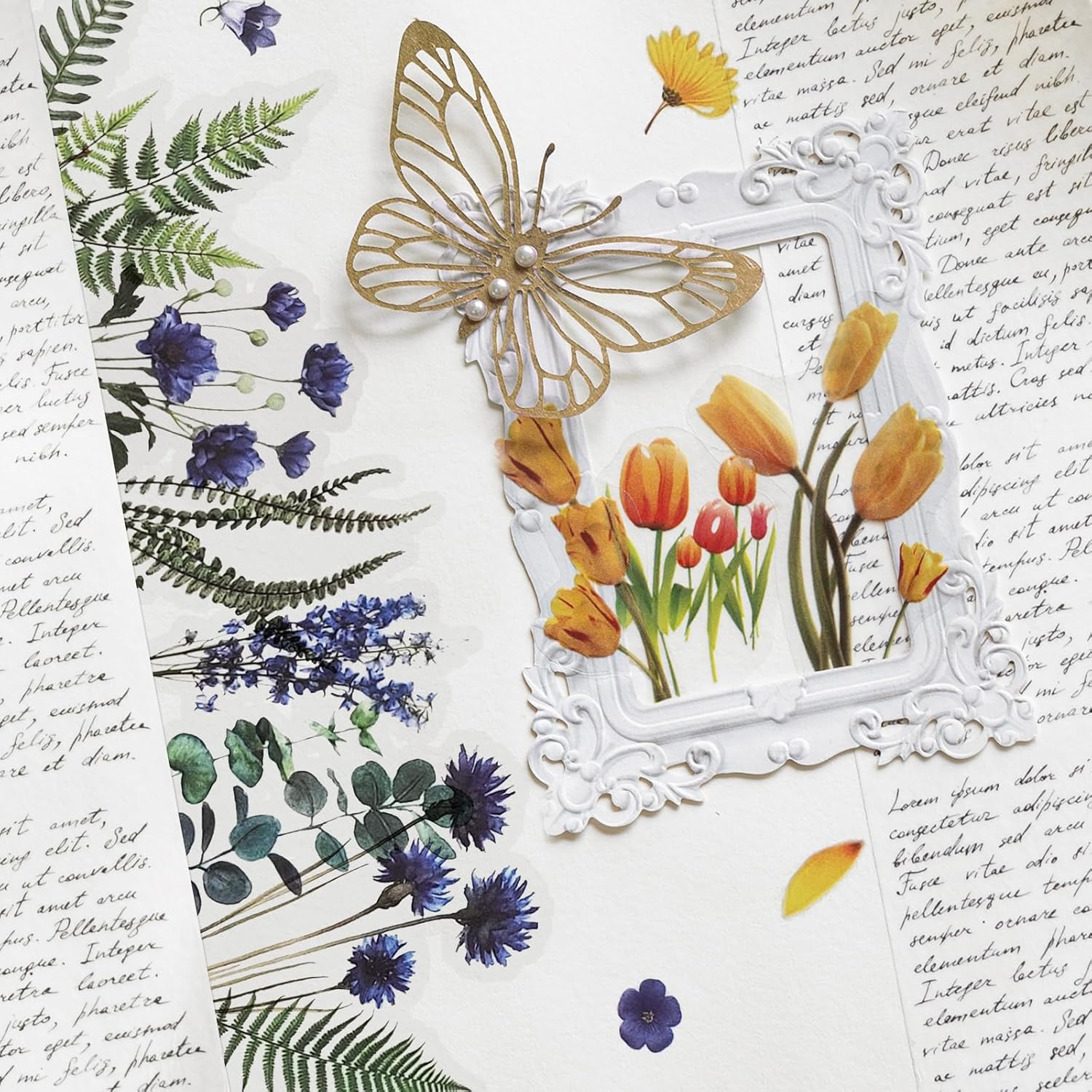 6 Packs Flower Stickers Scrapbook Stickers Decoration Sticker Planner Stickers Assorted Plant Stickers Clear PET for Scrapbooking Journaling Diary Album DIY Arts and Crafts (Bloom)