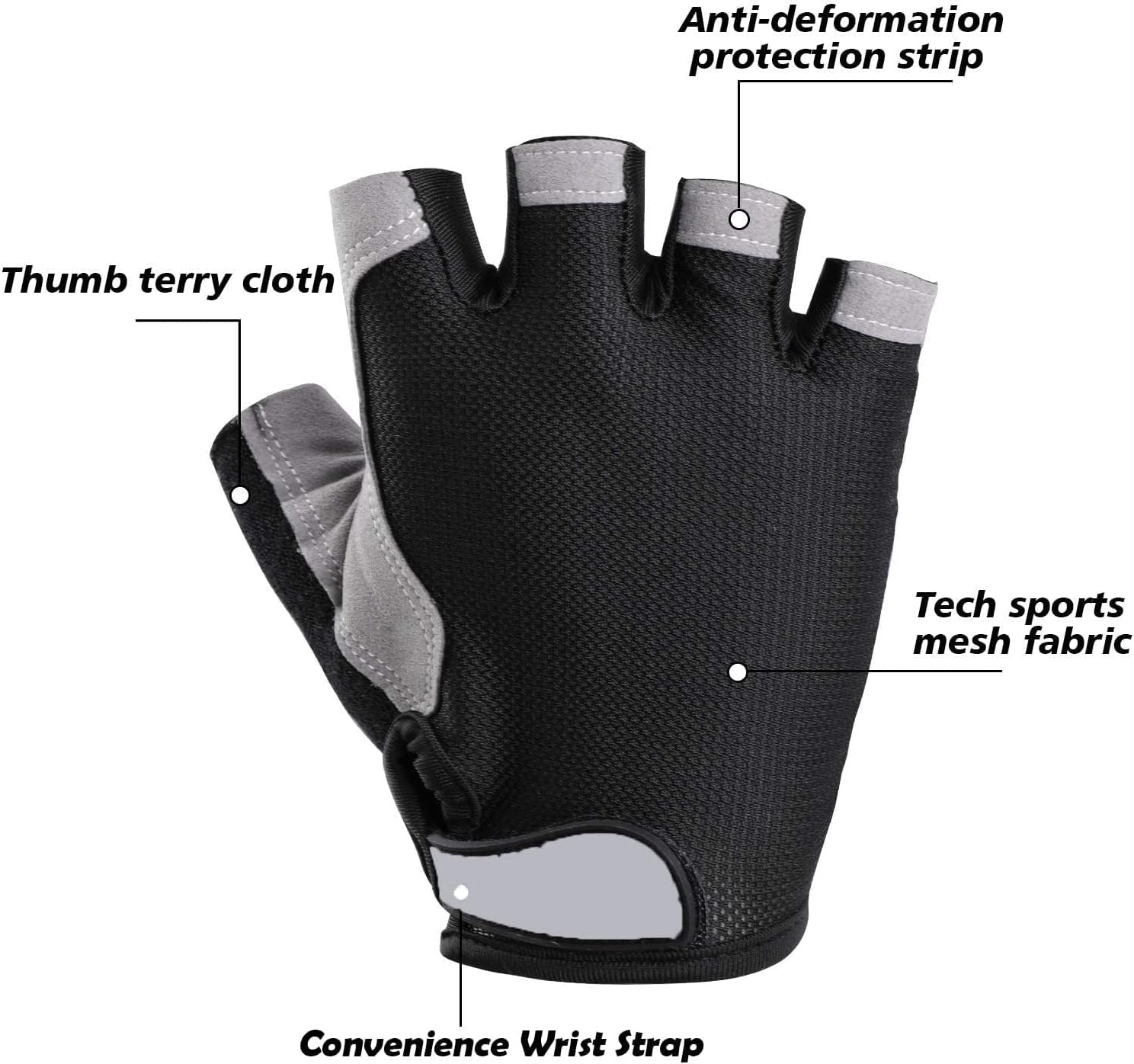 Cycling Gloves, Half Finger Bicycle Gloves with anti Slip Gel Pad, Breathable MTB Gloves Sports Gloves for Men and Women (Grey) image number 6