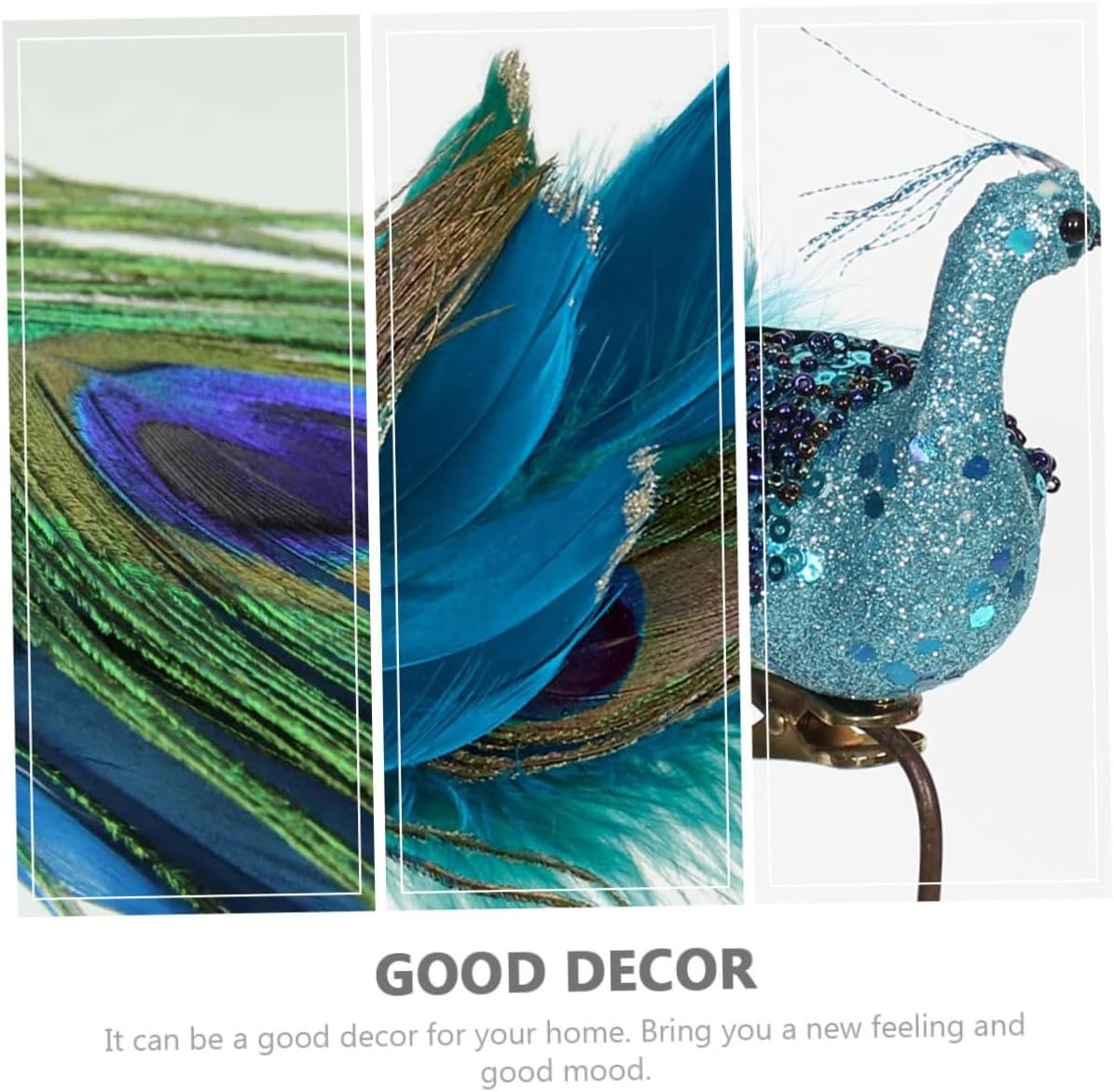 Miniature Peacock Plumage Decoration Artificial Peafowl Figurine for Christmas Tree Decorations and Bonsai image number 1