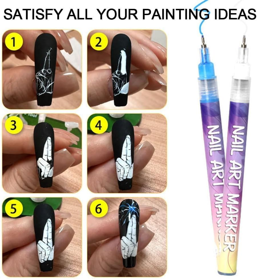 Nail Art Pens - Nail Art Markers for Gel Nails, 12 Colors Nailart Pens Set, Nailmarkers for Artdesign DIY, Waterproof and Quick (2Sets) - 2Sets image number 3
