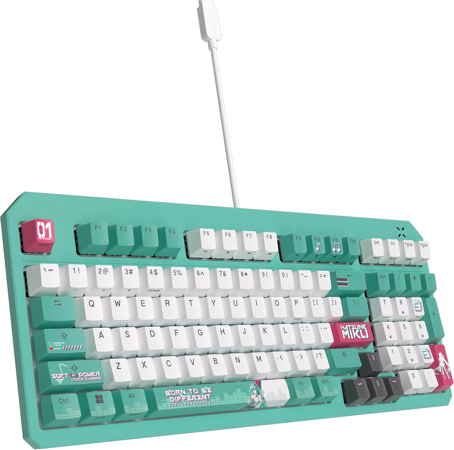 ASUS TUF Gaming K3 Gen II Hatsune Miku Edition Keyboard with Compact 97-Key Layout, Optical-Mechanical RGB Switches, Silicone-Gasket Mount, Dampening Foam, IP57 Waterproofing, a Detachable Top Plate image number 2