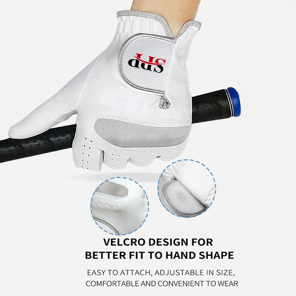 SPP Adjustable Golf Gloves-Breathable, Soft Comfortable Fit, Non-Slip Grip, All-Weather Use, Left or Right Hand for Men & Women