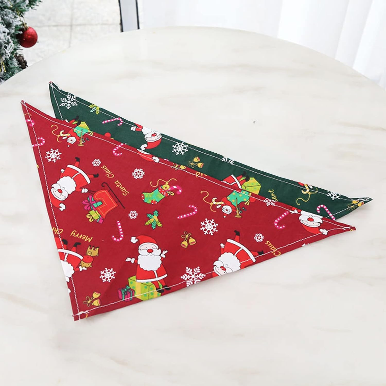 2Pcs Christmas Dog Bandanas, Triangle Washable Cat Bandana for Small Medium Large Dogs Cats, Red Green, 32*62Cm image number 4