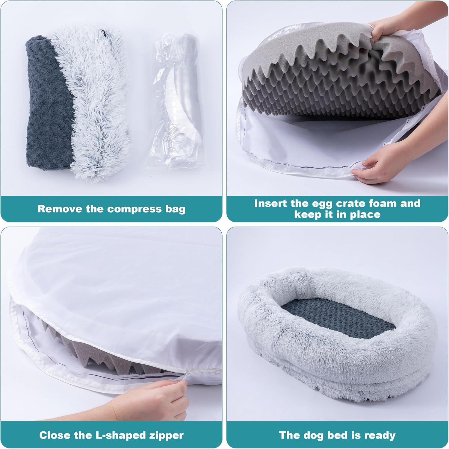 Best Baisite Size XL Medium and Large Orthopedic Dog Bed, Soothing Donut Shaped Pet Bed, Washable and Removable Bed Cover Non-Slip Bottom, 105X75X25Cm Gray image number 3