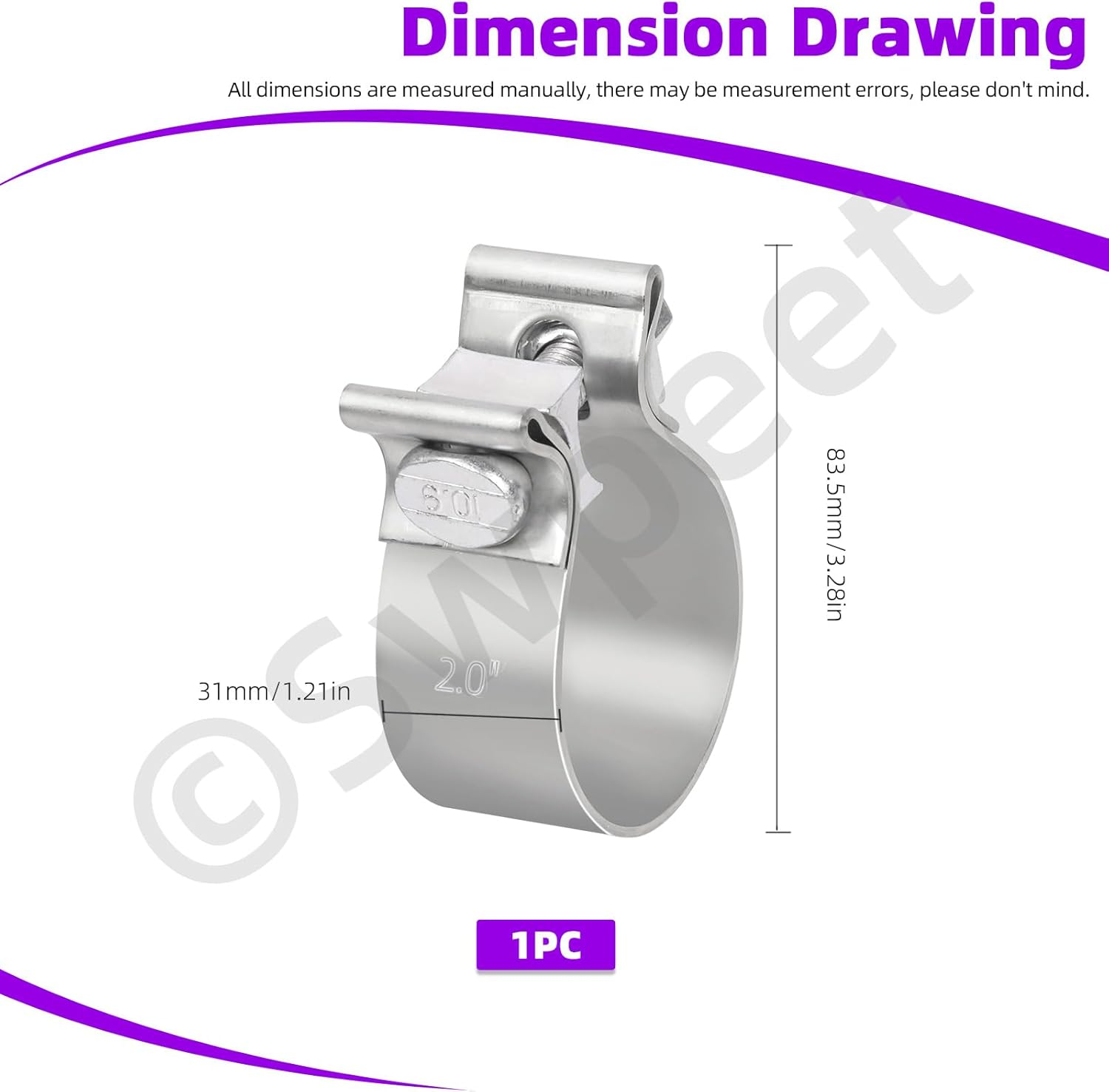 Swpeet 1Pc 2 Inches Exhaust Clamp Narrow Band, Stainless Steel Butt Joint Band Clamp Sleeve Coupler, Universal Joint Exhaust Pipe Muffler Clamp Band Ideal for Exhaust System image number 2
