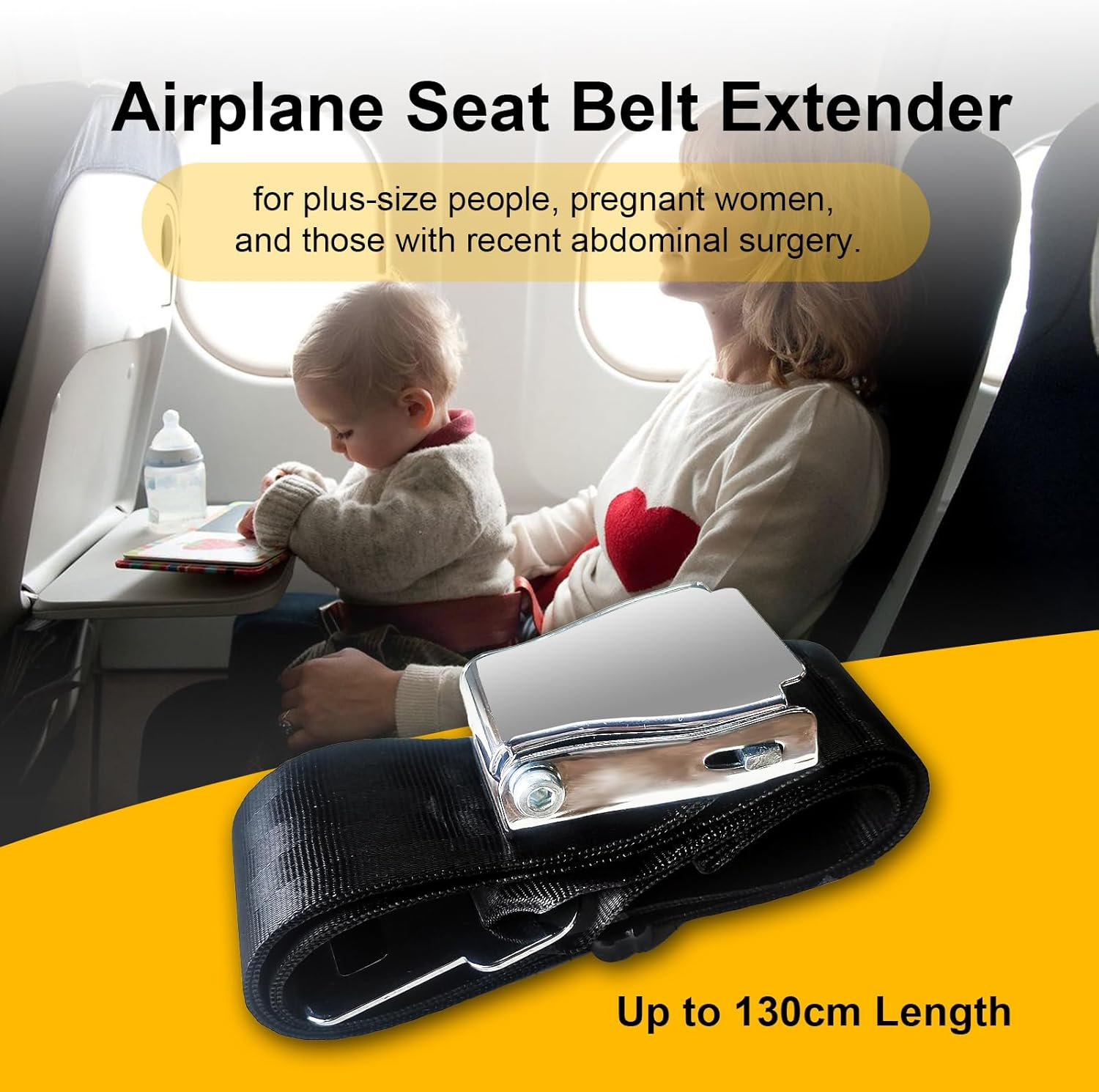 Airplane Seat Belt Extender,Plane Travel Essentials for Pregnant Fat Large Waist Women Men,130Cm Adjustable Seat Belt Extender for Airplane,Safety Aircraft Belt Accessories image number 2