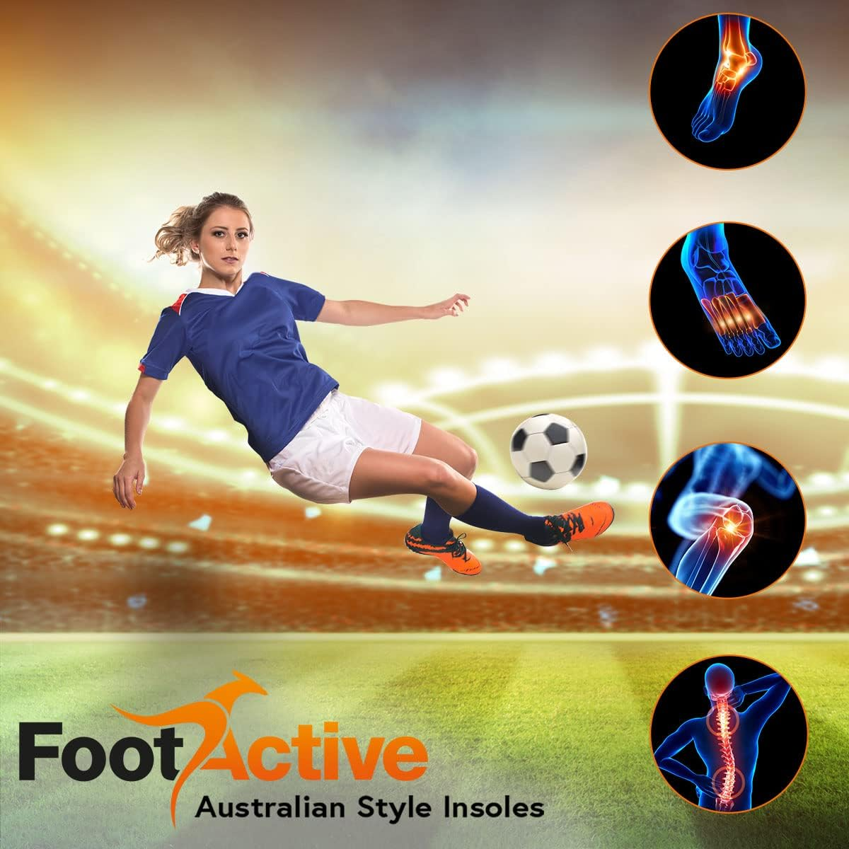 Footlogics Football Orthotic Insoles for Rugby, NRL, AFL & Soccer Boots and Athletics Shoes, Provides Support and Cushioning, Gel Pads in Heel & Forefoot, Relieves Sports Injuries, Full Length, Large, Pair image number 1