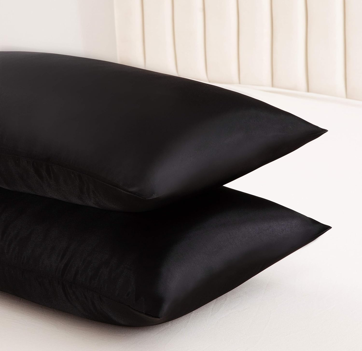 Satin Pillowcase, T Tersely 2 Pack 20"X 30" Silk Satin Pillowcases for Hair and Skin Queen Size Pillow Case with Envelope Closure (Black) image number 1