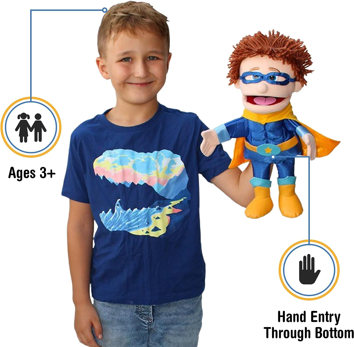 14" Superhero, Peach Boy, Hand Puppet image number 3