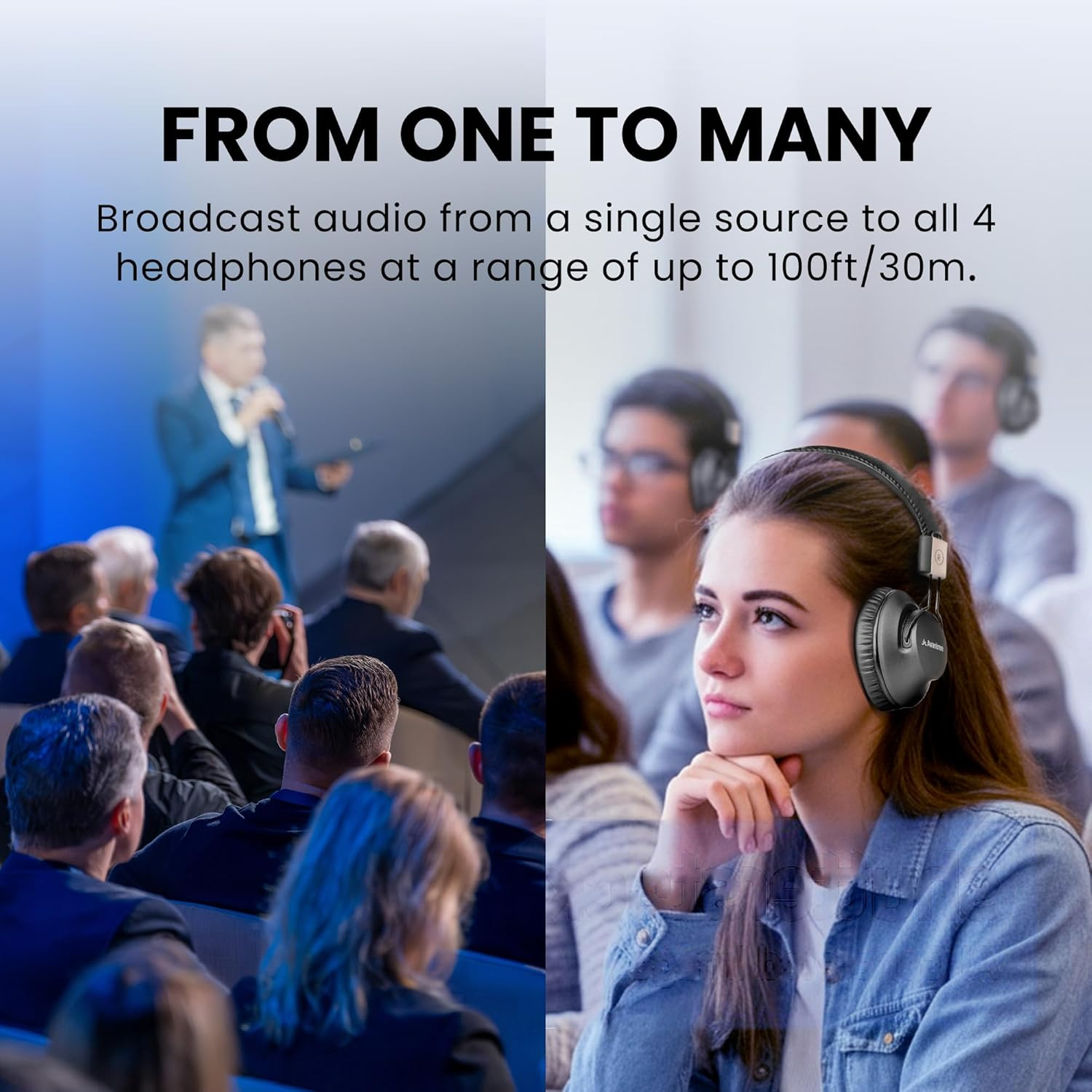 Avantree Quartet 2 - Bluetooth-Compatible Wireless Group Listening Headphones & Transmitter Set for Parties, Silent Discos, Church, TV - Multiple Rechargeable Headphones with Low Latency & Clear Sound image number 6