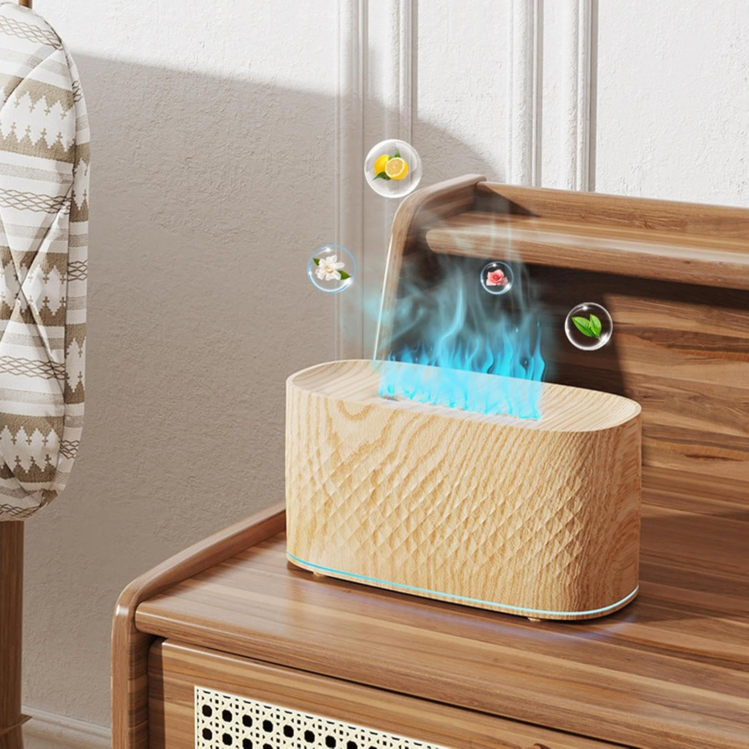 Flame Oil Diffuser - Flame Air Diffuser, Air Fragrance Diffuser with USB Charging | Colorful Diffuser Humidifier with 2 Spray Modes, Bonfire Fragrance Diffuser P - Wood Color image number 4