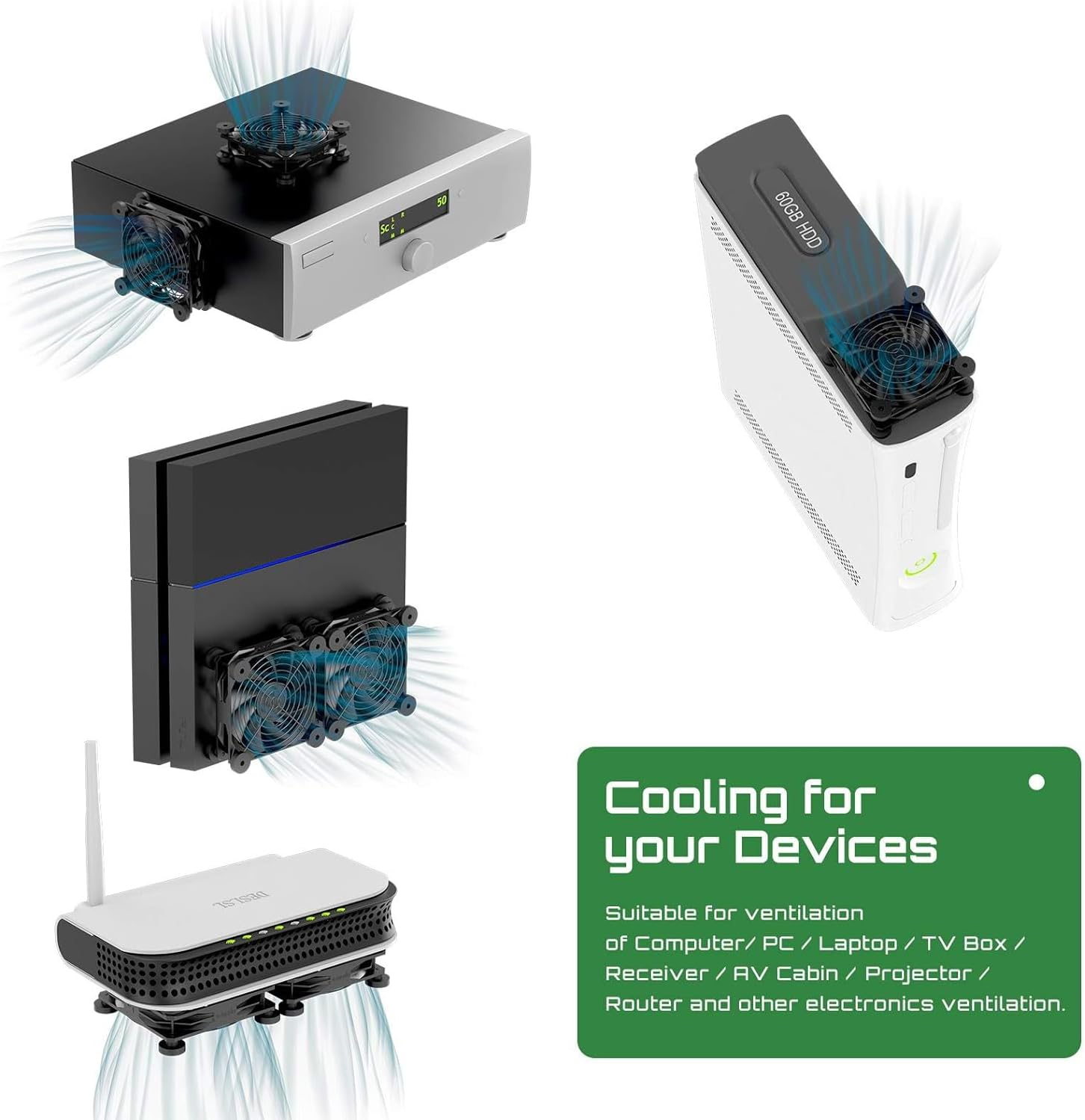 Uphere 120Mm Quiet USB Powered Fans 5V Computer Cooling Fan with 3-Speed Control,Compatible for Pc/Xbox/Tv Box,Etc, N12U04 image number 6