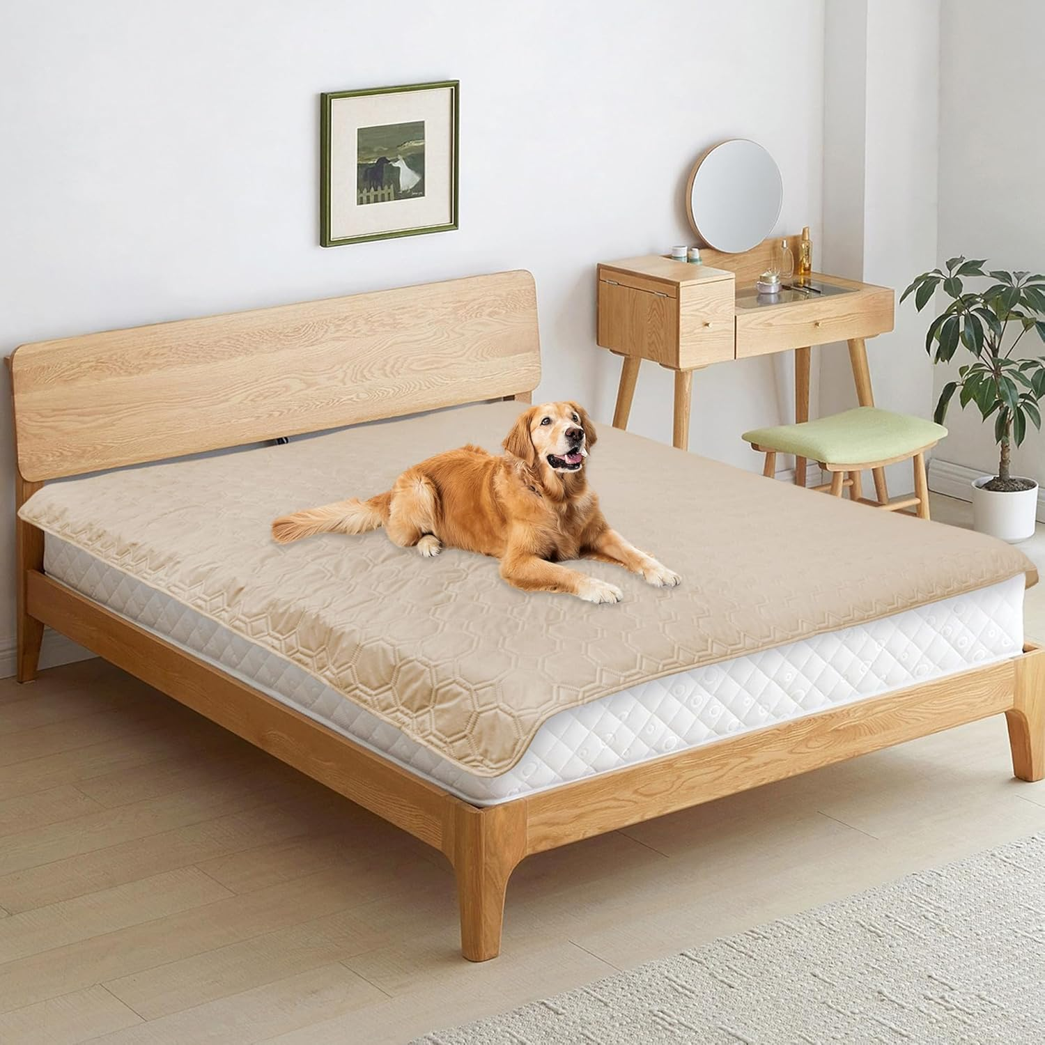 Waterproof Dog Bed Cover Pet Blanket for Pet Anti-Slip Blanket Large Dog Blanket Furniture Bed (Beige, 210Cm*210Cm) image number 1