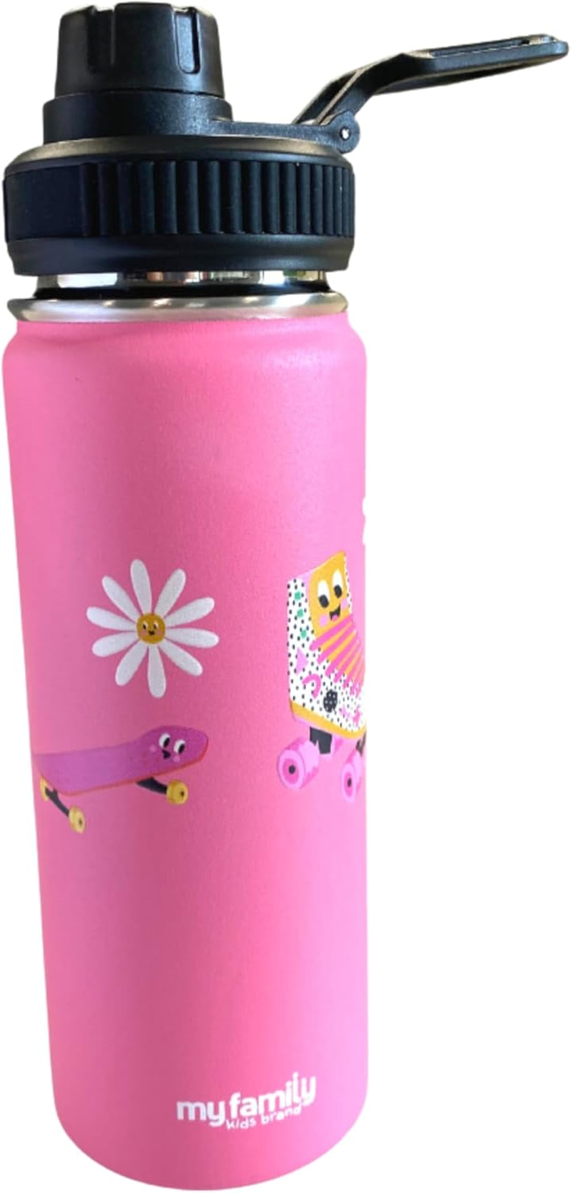 Kids Insulated Stainless Steel Water Bottle - 500Ml Double-Wall, Condensation-Free, Eco-Friendly by My Family (Pink Skate)