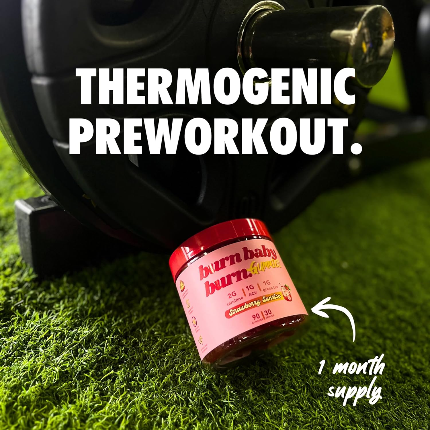 Pre-Workout Gummies Non-Stim Thermo Daytime Vegan Preworkout - BBB&trade; by the Gummy Lab&trade; with L-Carnitine, Green Tea, Apple Cider Vinegar | Strawberry Sunrise | 90 Gummies (30 Servings) image number 5