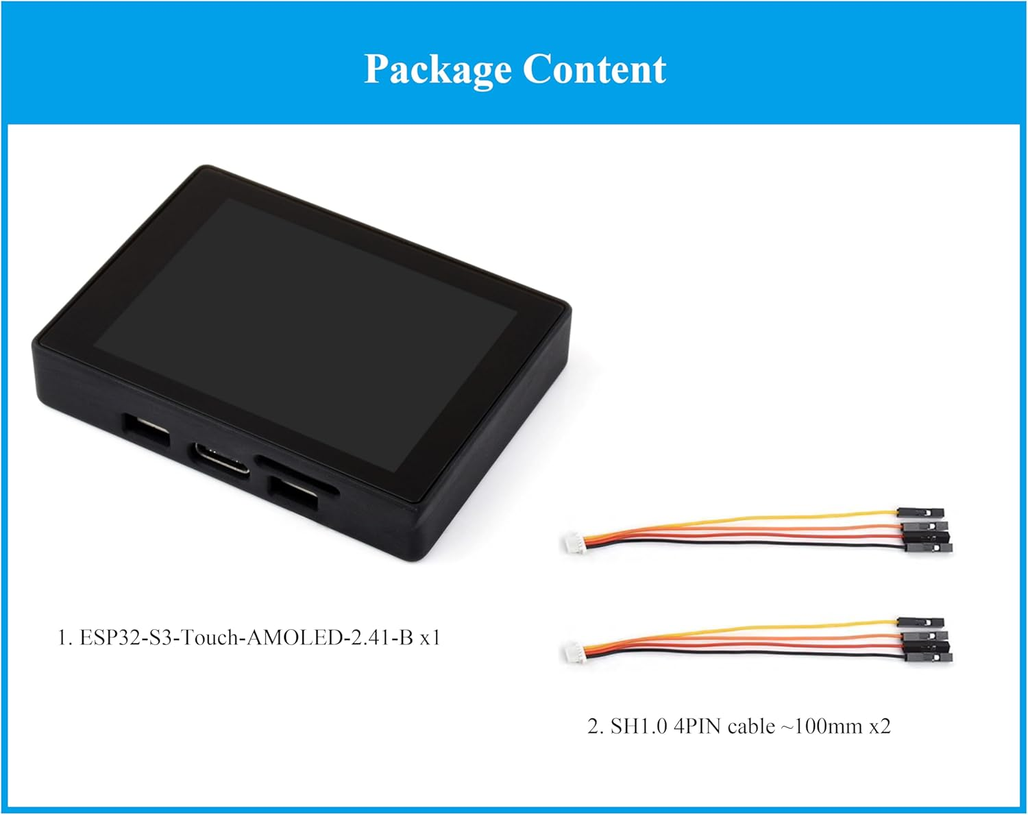 ESP32-S3 2.41Inch AMOLED Capacitive Touch Display Development Board, 600X450 Resolution 16.7M Colors, 32-Bit LX7 Dual-Core Processor, Support Wi-Fi and Bluetooth 5, Rich Interfaces (With Case)