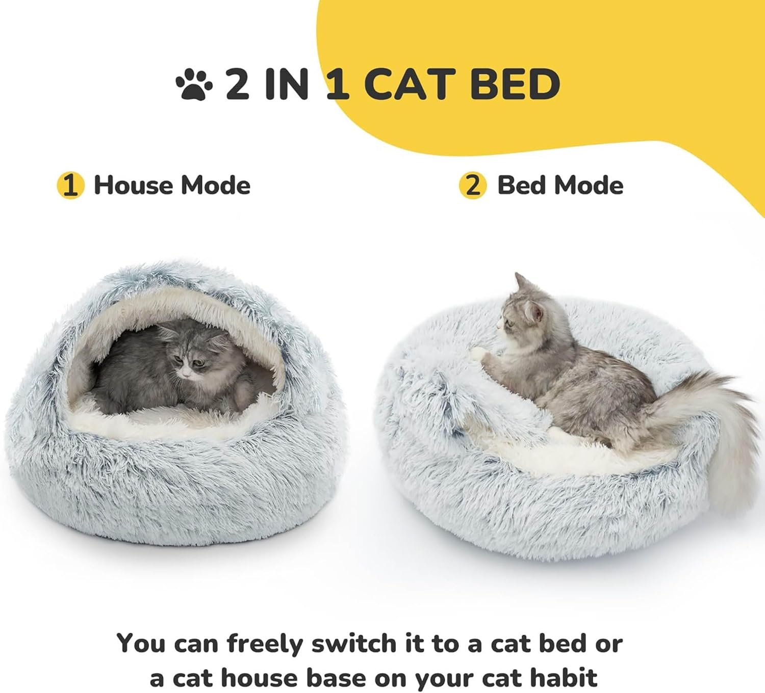 Warm Cat Cave Beds with Self-Warming Plush Machine Washable Non-Slip Base Breathable for Small Cats&Dogs Indoor (Grey, 60Cm) image number 2