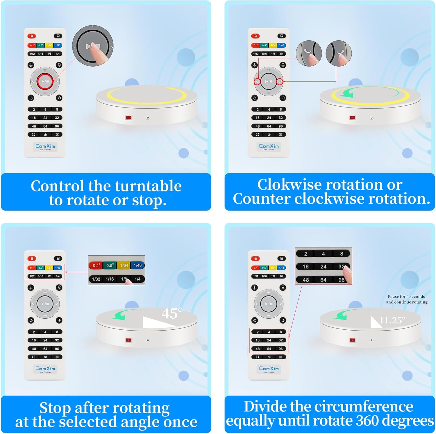 Comxim Professional 360 Degree Photography Turntable for Product Photography, 88LB Capacity, 12.6In Diameter,Automatic Remote Control Angle,Speed,Direction, Various Rotation Mode image number 6