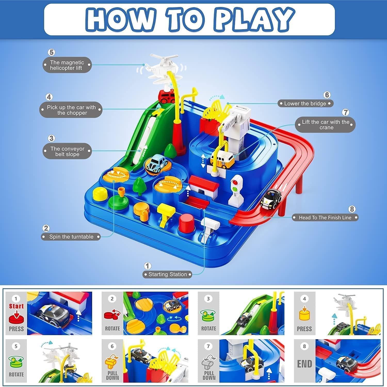 Car Adventure Toys, Race Track for Toddlers, Toy Vehicle Playsets, Toddler Car Toys, City Rescue Preschool Toy Vehicle, Preschool Educational Toy Car Track for Kids 3 4 5 6 7 Year Old image number 4