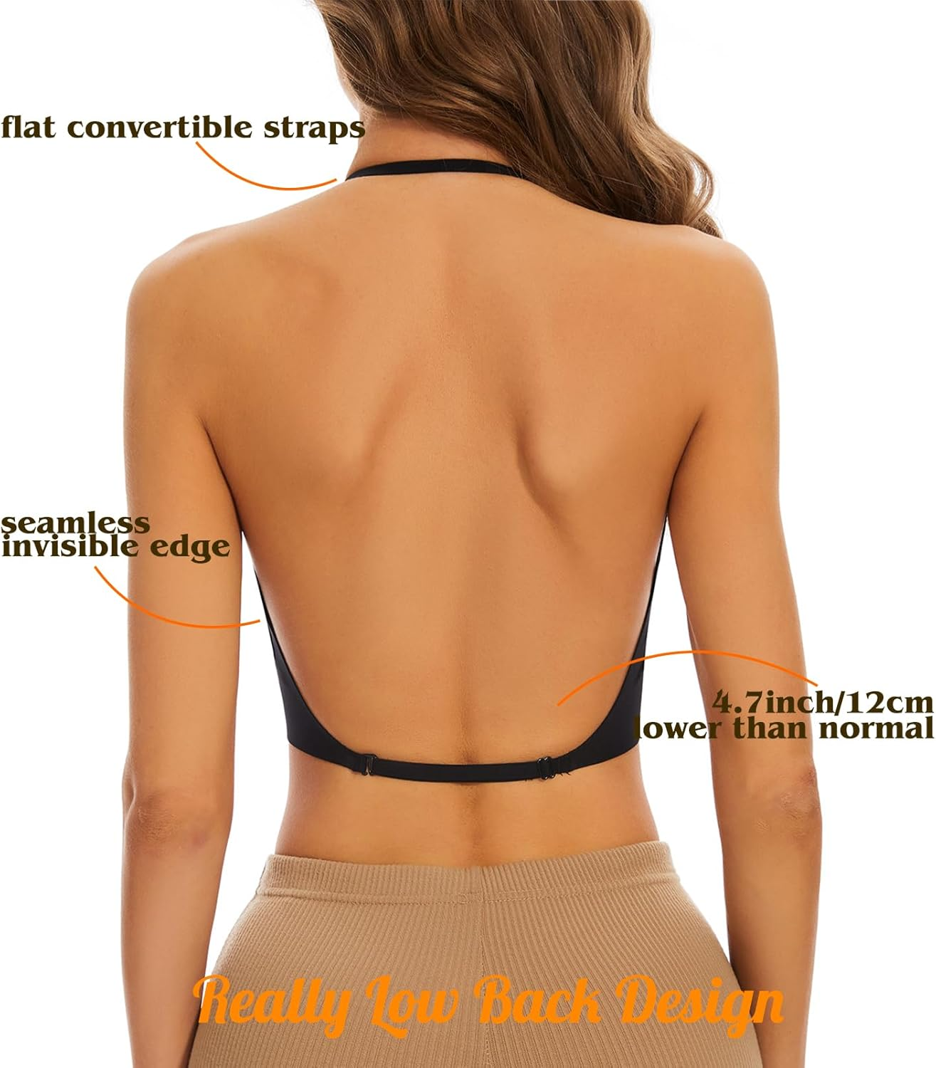 Low Back Bra for Women Wirefree Seamless Bra Backless Multiway Straps Convertible Halter Bra with Padded Removeable image number 6