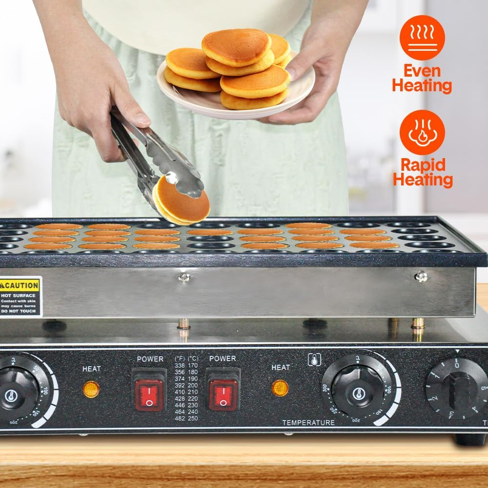 ALSTON Electric Pancake Maker Waffle Dutch Baker Machine Commercial Nonstick Pancake Maker for Making 50PCS, Teflon Poffertjes Dorayaki for Home Restaurants Cafes Bakery image number 2