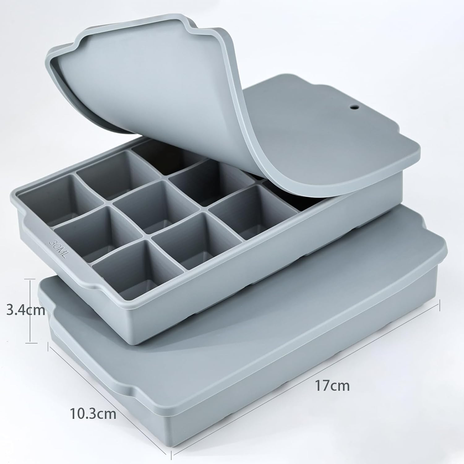Silicone Ice Cube Tray with Lid &ndash; Set of 2 Ice Cube Molds, Making 30PCS Square Ice Cube for Whiskey Cocktails Bourbon Soups Frozen Treats, Easy Release BPA Free image number 4