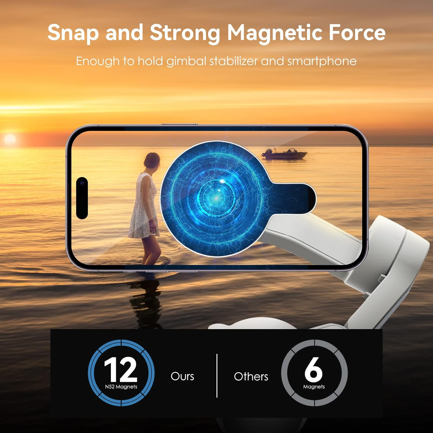 Cloudvalley Magnetic Base Phone Clamp Holder, Designed for DJI OM Mobile OM 7P/7/6/5/4/4 SE Smartphone Gimbal Stabilizer, for DJI OM Magsafe Accessories, Metallic Silver image number 6