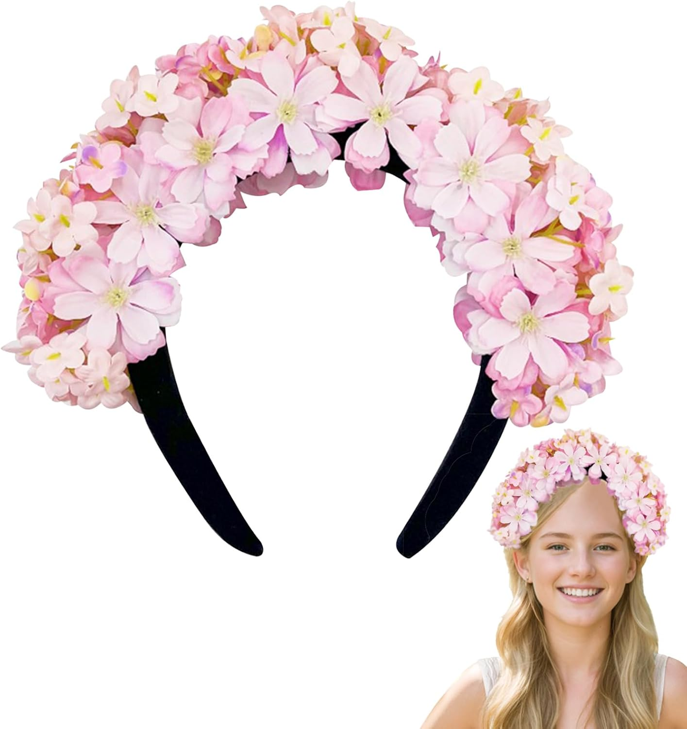 FOSDICK Headband Dirndl Flowers, Flower Wreath Hair, Flower Crown Women'S Girls Headpiece, Flower Hair Band, Floral Hair Accessories, Flowers Hair Wreath, for Festival, Party, Travel Photography,