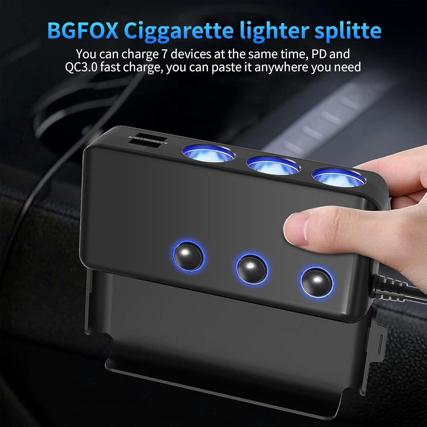 220W High-Power Car Cigarette Lighter Adapter Heavy-Duty Truck USB Charger 12V/24V Splitter with 3-Way Socket and Non-Slip Base for In-Vehicle Devices image number 6