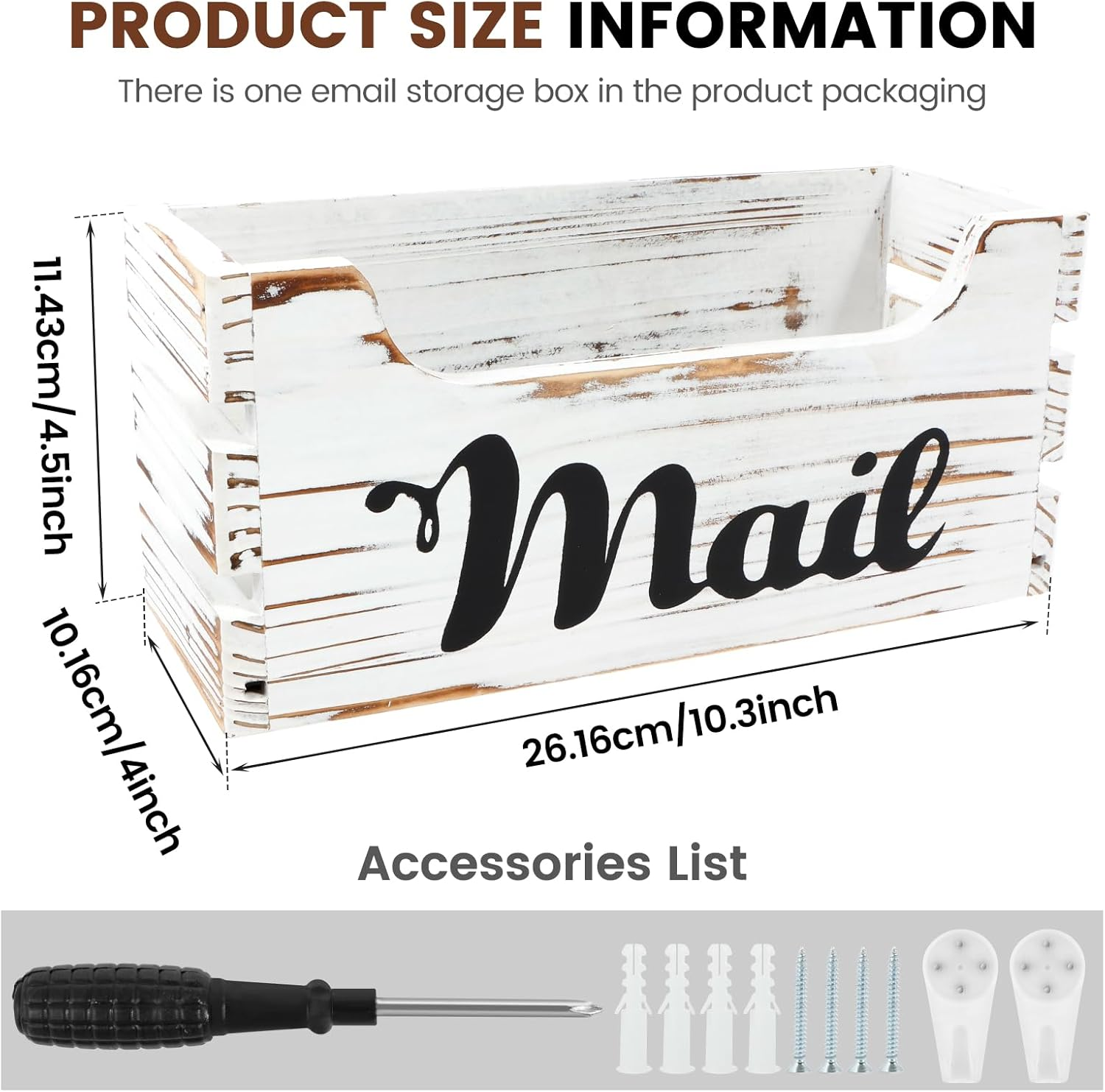 UKQRRTC Wood Mail Organizer, Vintage Mail Holder, Countertop Mail Basket, Wall Mount Mail Organizer Box for Office Home (White) image number 3