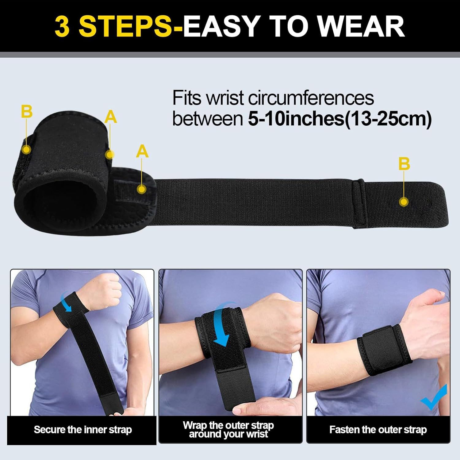 &zwnj;COZY CORE 2-Pack Wrist Wraps Strap for Men & Women - Adjustable Compression Wrist Support for Carpal Tunnel, Weightlifting & Gym Workout. Breathable, Flexible & Reusable Wrist Brace for Pain Relief, Injury Prevention & Enhanced Performance during Training image number 2