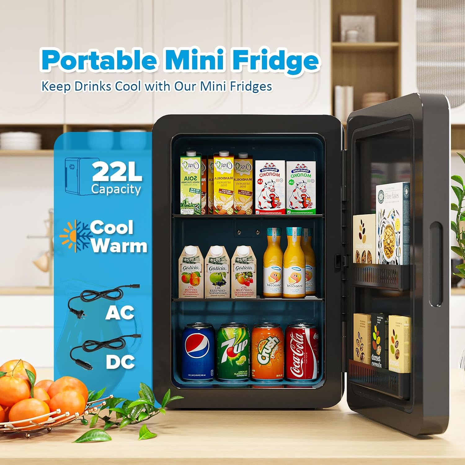 Advwin Mini Fridge 22L Portable Mini Refrigerator 12V Car Fridge Cooler, Black - Green image number 5