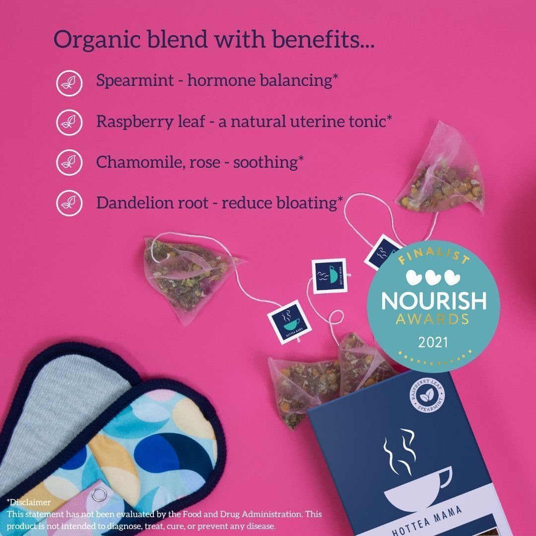 HOTTEA MAMA | over the Moon | Period Support Tea with Dandelion Root, Spearmint, Raspberry Leaf, Rose, Chamomile | 14 Whole Leaf Biodegradable Bags image number 3