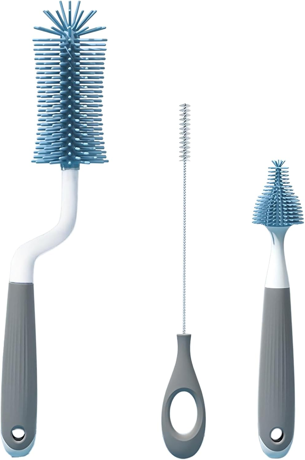 Bottle Brush 3 Pack - Silicone Baby Bottle Cleaner Brush Staw Cleaning Kitchen Wire Scrub Set for Washing, 12" Long Handle Water Sports Bottle Cleaner Vase, Glassware (Red)