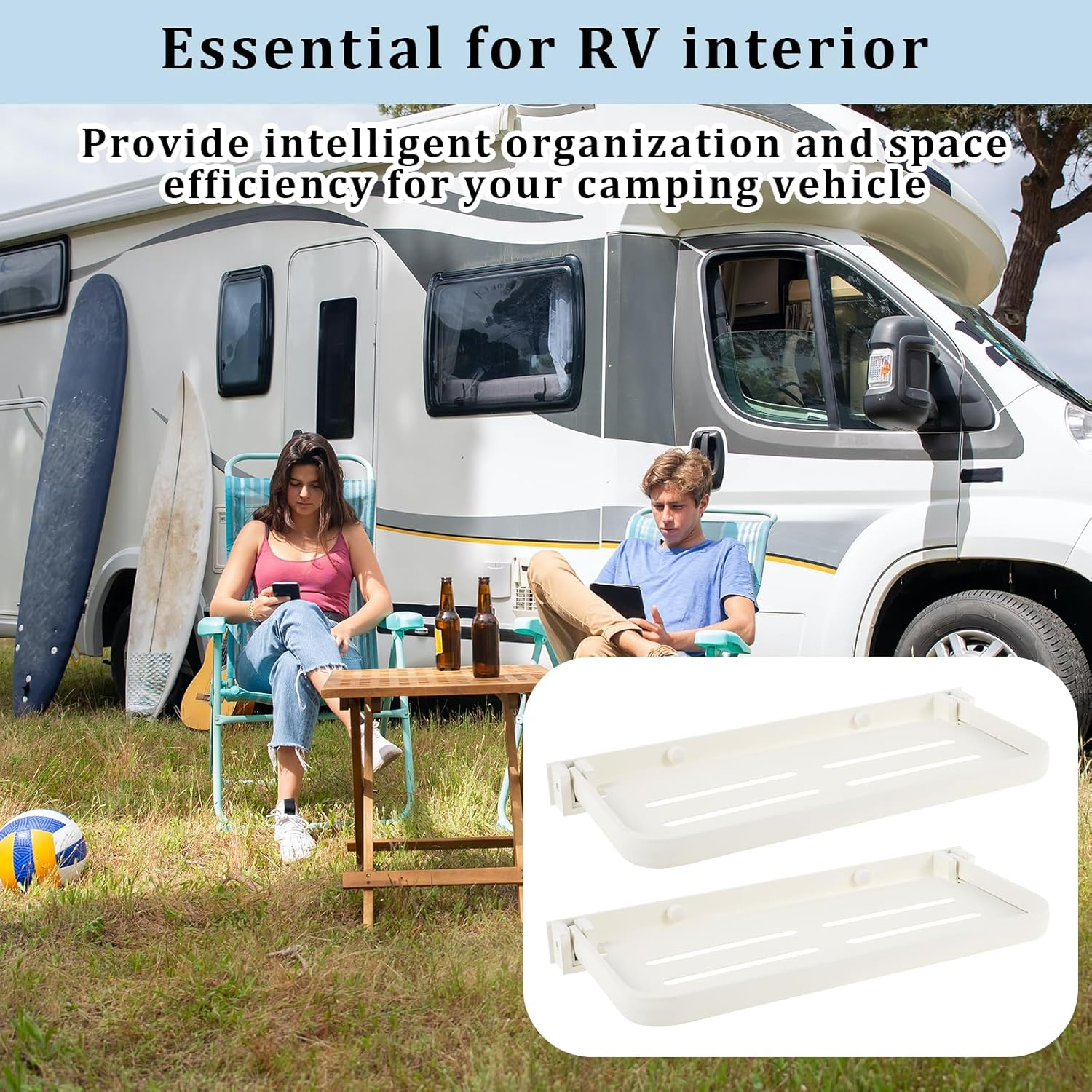 2Pcs RV Aluminum Foldable Shelf, Wall Mounted RV Floating Shelf, Space Saving Compact Fold down Shelf Shelf, Versatile RV Floating Shelf for Camper Car,Caravans Bathroom, Laundry Room,Easy Install