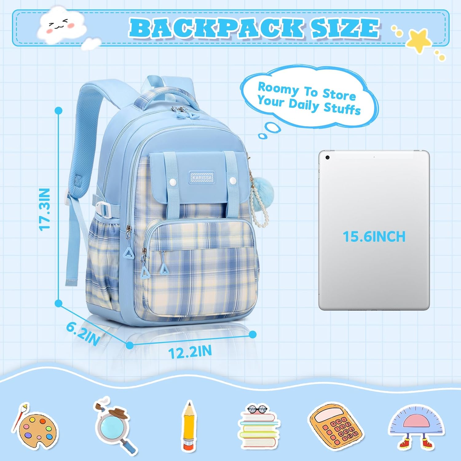 MUSEVOS Girls Backpack, Ideal School Backpack for Girls from Elementary to Teen Years, Kawaii Bookbag Cute Large Capacity - Black image number 4